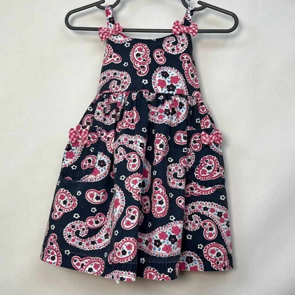 Blueberi Boulevard Navy And Pink Paisley cotton dress size 18 months Snaps
